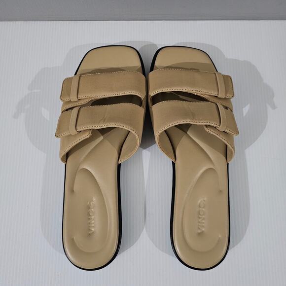 NEW Vince Rhode Sandal Dual Strap Slip On Slide Farro Tan Size 9.5 - Picture 9 of 13